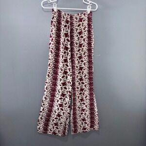 Brandy Melville Alexah Floral Wide Leg Pant Small Burgundy Boho Smocked Flowy